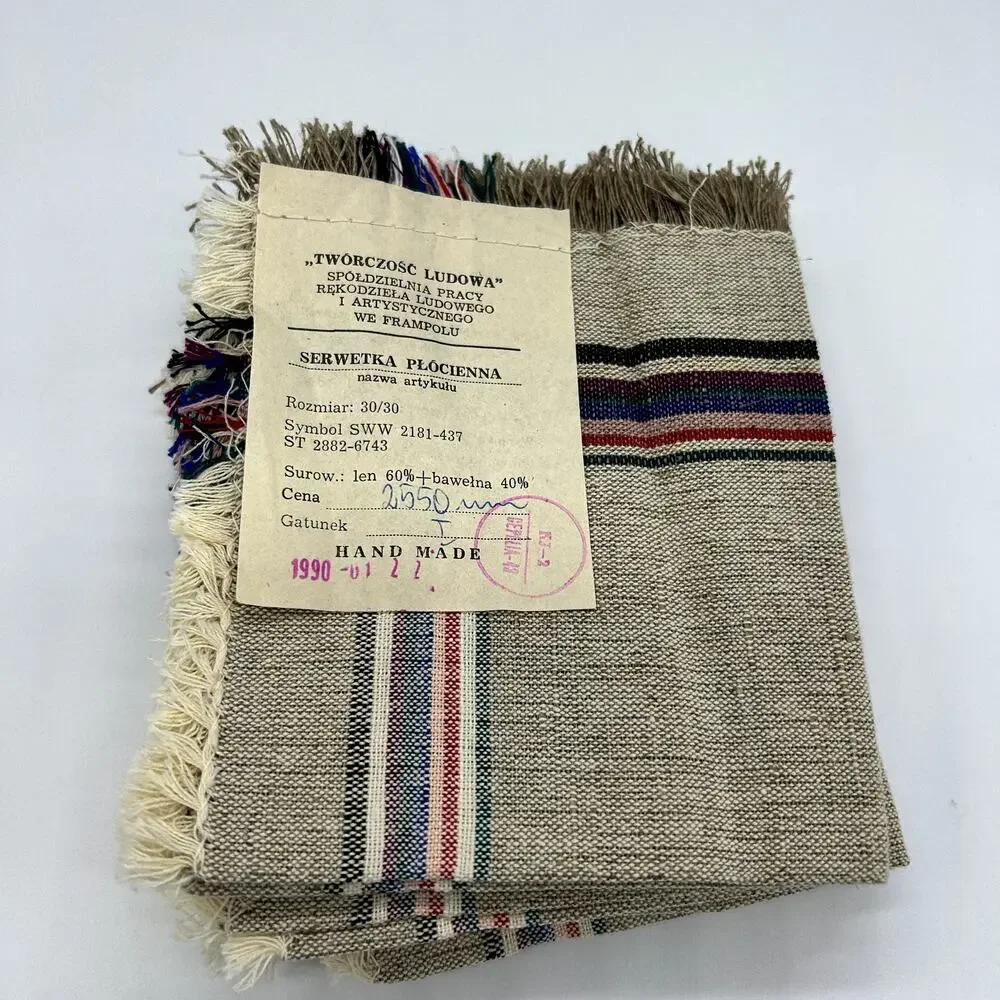 Vintage Handmade Polish Napkins Cotton Linen Lot of 9 NWT Home Decor Tan Brown